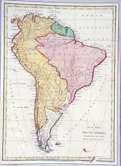 Una Nuova Mappa del Sud America, disegnata dalle ultime scoperte, pagina 75 da Lettere Descrittive e Disegni, Volume 1 di James Forbes, pubblicato a Londra, 1794 da L. Puke